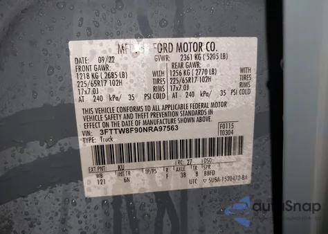 2022 Ford Maverick Lariat from USA, damaged, VIN 3FTTW8F90NRA97563